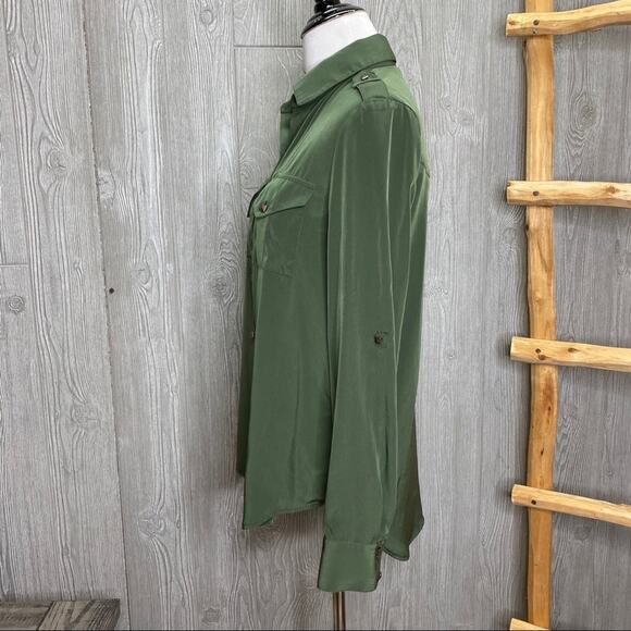 Rock & Republic Silky Army Green Button Up Blouse Size XS - Picture 3 of 6